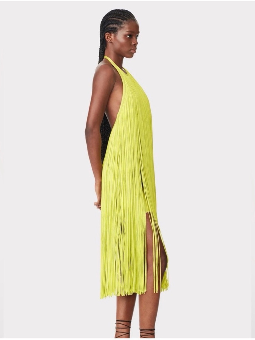 New Herve Leger Neon Lime Fringe Halter Midi Dress - Picture 4 of 12